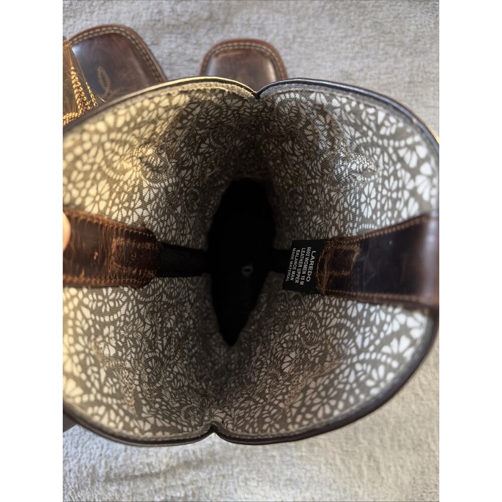 Laredo Women's Brown Leather Square Toe Cowboy Boots 10 Western Cowgirl Country - Picture 5 of 10
